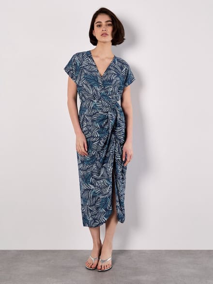 Midi-jurk met batikbladerenprint