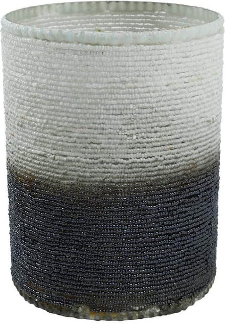 PTMD Windlicht Yokie - 12x12x17 cm - Glas - Zwart/Wit