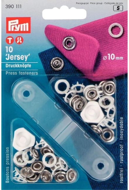 Naaivrijdrukknopen JERSEY tandring 10 mm wit 10 st. - Drukknopen Jersey - Prym
