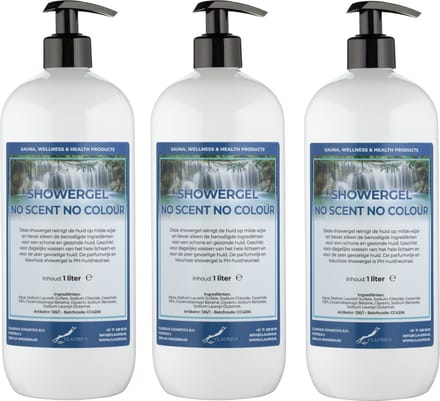 Douchegel No Scent, No Colour 1 liter - set van 3 stuks - met gratis pomp - Showergel