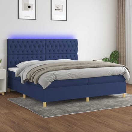 vidaXL - Boxspring - met - matras - en - LED - stof - blauw - 200x200 - cm