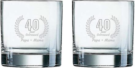 Gegraveerde set Whiskeyglazen 38cl Papa + Mama 40 jaar getrouwd