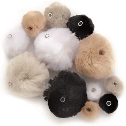 135x knutsel pompons met kunststof ogen - wit/zwart/grijs - Hobby knutselen artikelen
