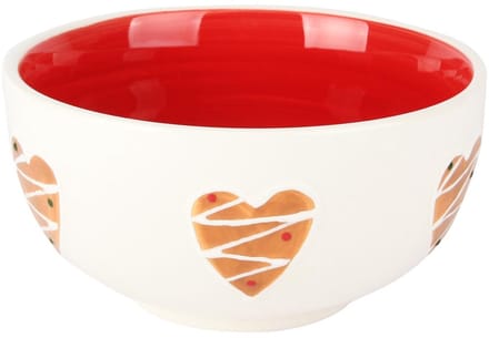 Dekoratief | Bowl m/hartjes, wit/bruin/rood, keramiek, 15x15x7cm | A255845