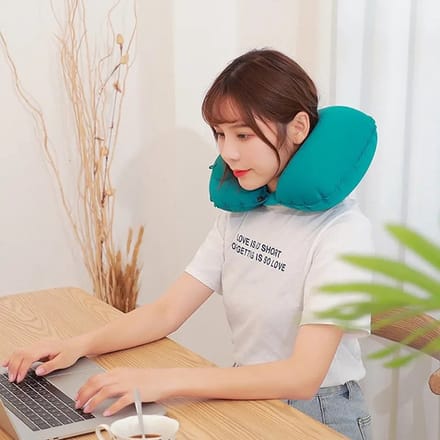 Comfort nekkussen, reiskussentje, druk opblaasbaar, turquoise