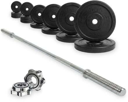 VirtuFit Rubberen Halterset - 90 kg - Volledige set - Incl. Halterstang, Halterschijven en Veerclipsluitingen