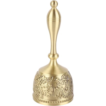 Handbel 4,7 inch lang Puur Messing Exquise Gesneden Patroon Gebogen Handvat Dinerbel voor Bruiloft beige