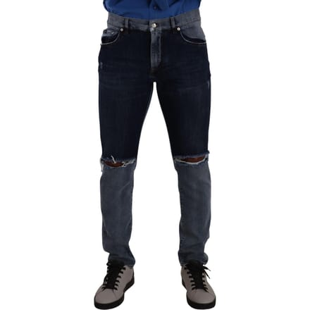 Tweekleurige Versleten Denim Jeans