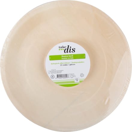 Take Dis Bord hout rond 26 cm FSC - Pak 25 stuks