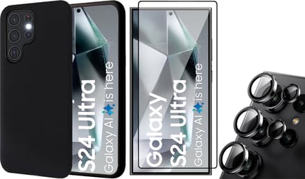 Hoesje geschikt voor Samsung Galaxy S24 Ultra - Screenprotector PET & Camera Protector - Mat Back Case Zwart