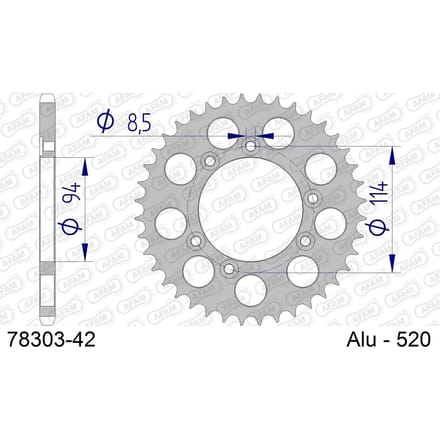 Aluminium tandwiel achter Afam 520 42 dents
