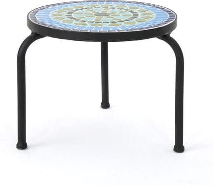 Blauw Groene Keramische Bijzettafel IJzeren Frame voor Buiten