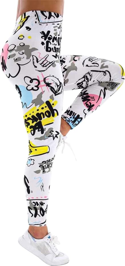Sportlegging Streetstyle - Legging - Hiphop - Dames - Graffiti - Wit - Maat M