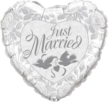 Qualatex - Folieballon - Supershape - Hart - Just married - Wit - Zonder vulling - 91cm
