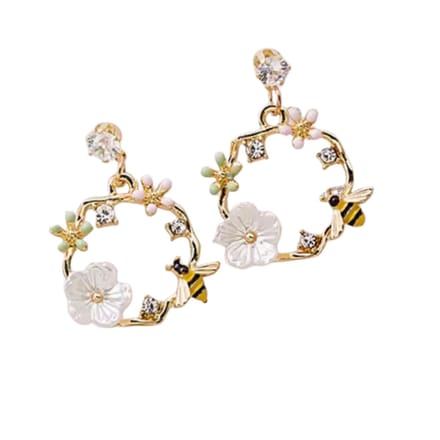 Oorbellen -cirkel -bloem -vlinder- goudkleurig- lang- Charme Bijoux