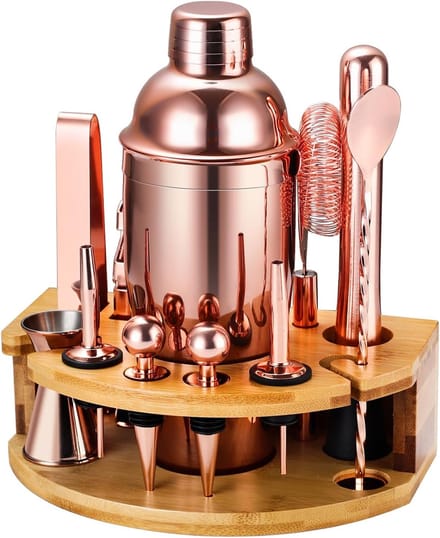 Complete Cocktailshaker Set met Bamboe Standaard - 12-delige Baraccessoires