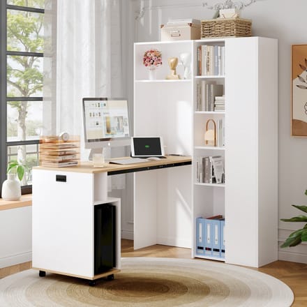 Hoekbureau Opvouwbaar Bureau Boekenkast Wit MDF Usb Stopcontact L Vorm Bureau Rechts