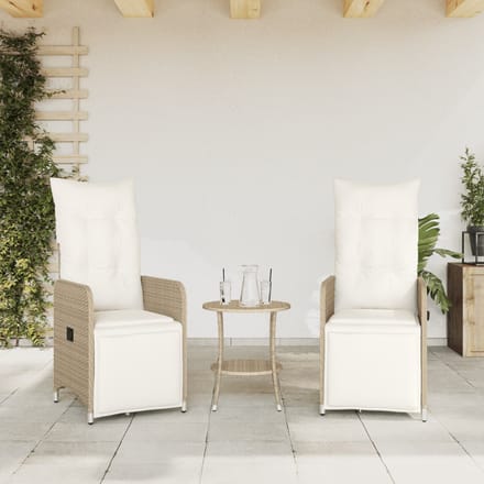 vidaXL - Tuinstoelen - 2 - st - verstelbaar - met - tafel - poly - rattan - beige