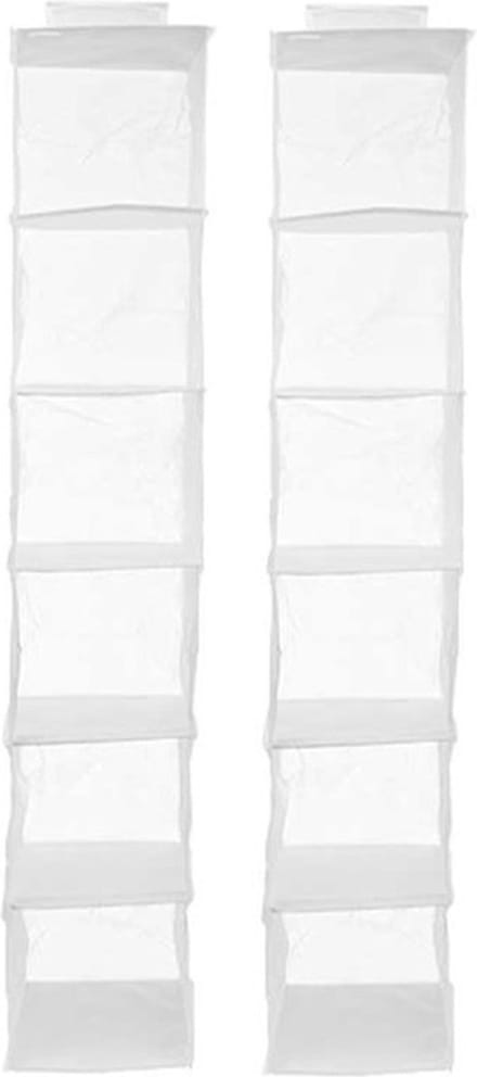 Kipit Kledingkast organizer - 2x - 6 vaks - wit - 25 x 25 x 138 cm - ruimtebesparend/hangend