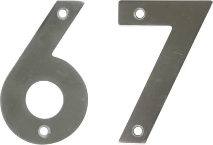 AMIG Huisnummer 67 - massief Inox RVS - 10cm - incl. bijpassende schroeven - zilver