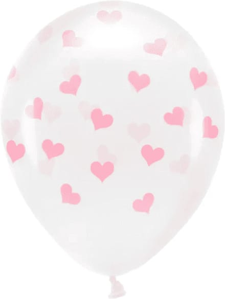 PartyDeco - Eco Ballonnen 33 cm - Crystal Clear roze harten - 6 stuks