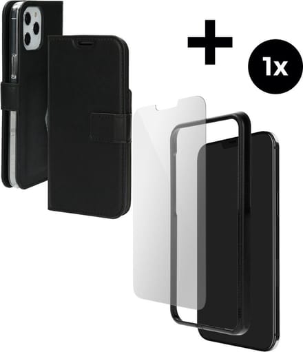 Mobiparts Classic Wallet hoesje geschikt voor Apple iPhone 12 Pro Max met 1 Screenprotector van Gehard Glas - Zwart