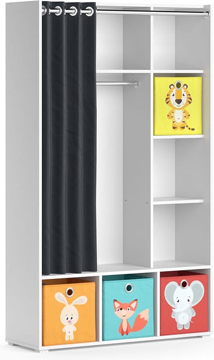 Vicco Luigi Kinderkledingkast – 105.8 x 178.1 cm Met vouwboxen (gekleurd) Wit