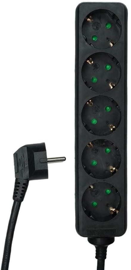 Tafelcontactdoos 6-voudig – Met randaarde, 5 meter kabel, 3x1.5mm², zwart