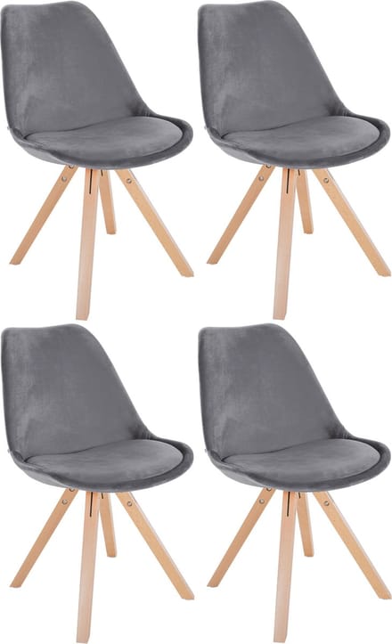 CLP Sofia Set van 4 Eetkamerstoelen - Zonder armleuning - Velvet - Fluweel - grijs natura (vierkant)