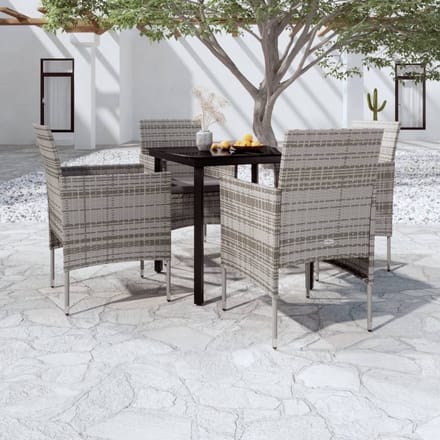 vidaXL - 5-delige - Tuinset - met - kussens - grijs - en - zwart