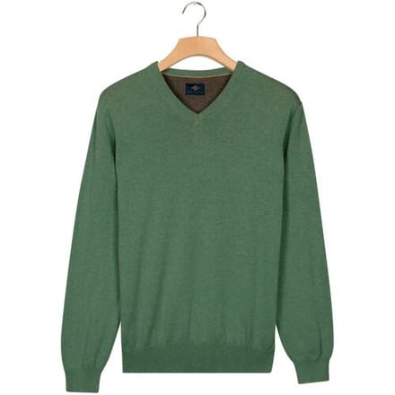 Baileys Trui Uni Color Cotton V-Neck Single Knit Dark Forest / male