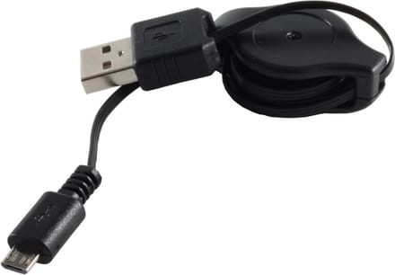 USB Micro B naar USB-A uittrekbare kabel - USB2.0 - tot 1A / zwart - 0,80 meter