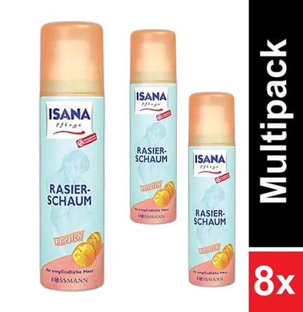 Isana Scheerschuim Perzik – Gevoelige Huid – 150 ml – Voordeelset 8 bussen