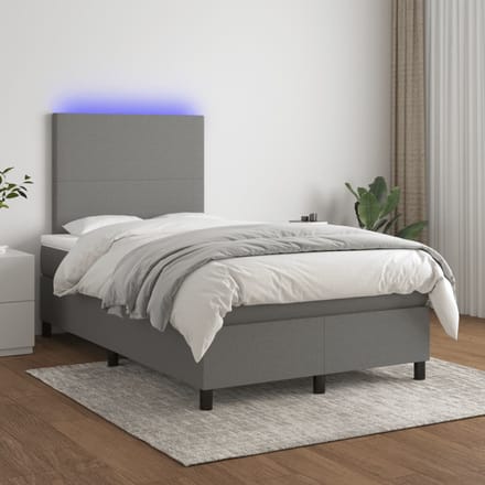 vidaXL - Boxspring - met - matras - en - LED - stof - donkergrijs - 120x200 - cm