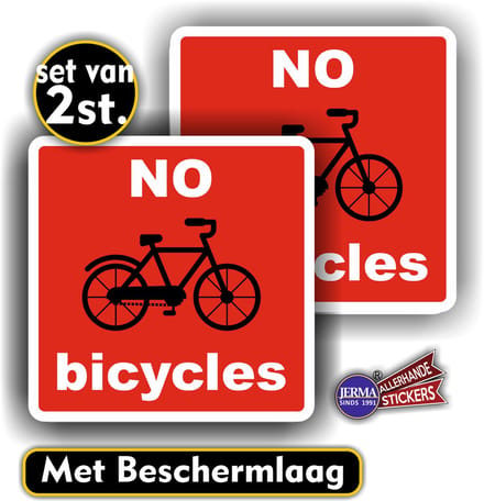 Jerma - No Bicycles - Stickers - set van 2 stuks -14 x 14 cm