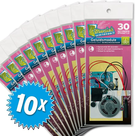 10x Geluidsmodule 30 sec. - geactiveerd door bewegingssensor - zelf opneembaar - spreek je eigen boodschap in - simpel te verwerken