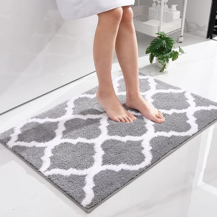 Antislip hoogpolig wasbaar badkamertapijt 60 x 90 cm grijs