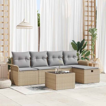vidaXL - Tuinbank - Set - 6 - st - Beige - en - Lichtgrijs - poly - rattan