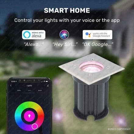 V-TAC Set van 3 Smart Grondspots buiten - Vierkant - 5,5 Watt 345 lumen - RGBWW - Wifi + Bluetooth - Bestuurbaar via app - IP65 - Google Home, Amazon