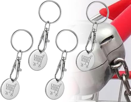 Winkelwagenchip - Set van 4, Boodschappen doen gemak, Sleutelhanger trolley accessoire