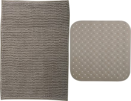 MSV Douche anti-slip mat en droogloop mat - Sevilla badkamer set - rubber/microvezel - beige