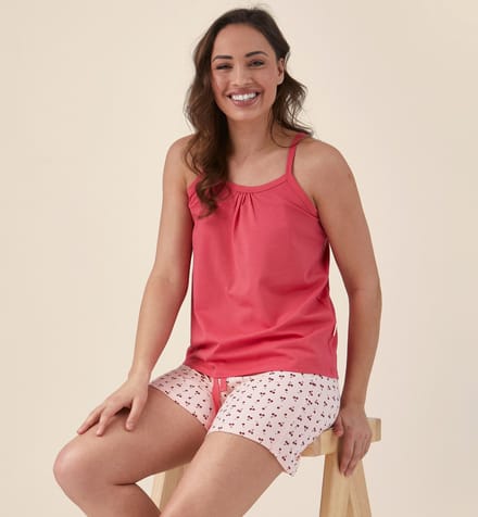 Little Label - shortama dames - roze kersen - M / 38-40 - extra zachte bio-katoen