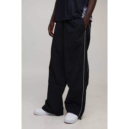 Parachute Fit Nylon Piping Detail Track Pants | Black | Size Large