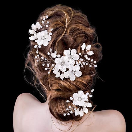 3-delige Bruiloft Haarspelden Set met Bloemen, Parelmoer en Schelpdecoratie - Bruids Haaraccessoires