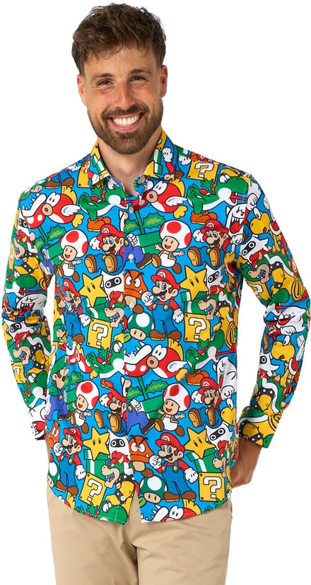 OppoSuits Super Mario™ Shirt - Heren Overhemd - Nintendo Bowser Luigi Toad - Carnavalskleding - Gekleurd - Maat EU 41/42
