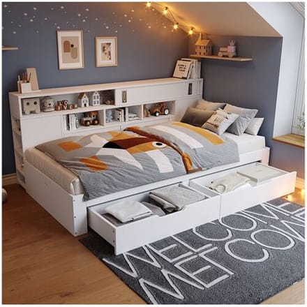Merax Kinderbed - 90 x 200 cm - met 2 lades + boekenkast + opbergkast - MDF - wit