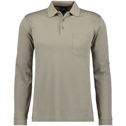 Ragman Softknit Polo Longsleeve Uni Breast Pocket Beige / male