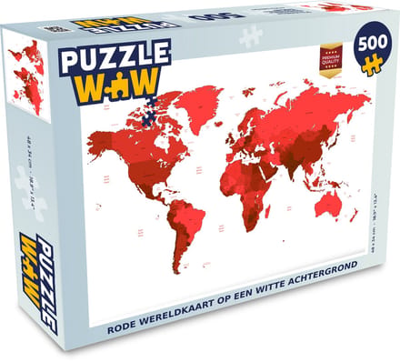 Puzzel Wereldkaart - Rood - Simpel - Legpuzzel - Puzzel 500 stukjes