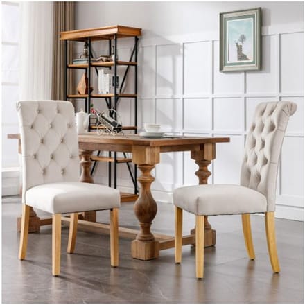 Eetkamerstoelen - MUVOE - Set van 4 - Beige fluweel - Eikenhouten poten - Modern design beige