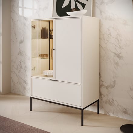 Meubella - Dominica - Vitrinekast - Beige - 76x40x184 cm